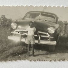 Vintage B&W Snapshot Photograph Black African American Adorable Little Boy Car picture