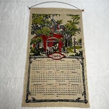 Vintage 1969 Blacksmith Shop Red Black Horses Tea Towel Cloth Hanging Calendar picture