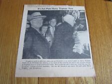 President Truman Newspaper Clipping  Just Plain Harry Now Collectible 1953 picture