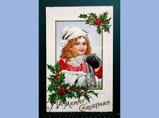 antique ELLEN CLAPSADDLE CHRISTMAS PC~girl holding ice skates picture