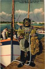 Sponge Diver & Boat TARPON SPRINGS FLORIDA Postcard picture