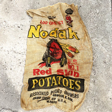 Vtg Nodak Red Skin Potatoes Indian Burlap Sack North Dakota Milbrite 100lbs C picture