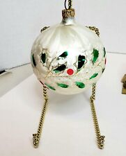 Vintage Set of 4 Colombia Glass Holly Branch Glitter Christmas Ornament 3.5” picture