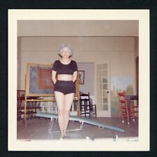 Middle Aged Woman in Exercise Bikini Leotard 1960s Photo Home Gym Unusual picture