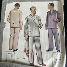 Vintage 1920s 1930s McCalls 4720 Men’s Slip-On Pajamas Sewing Pattern 40 CUT picture