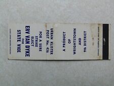 AQ522 Matchbook Cover Erv Van Dyk for State Vice 9th District Wrightstown picture