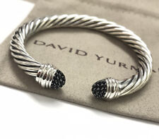 David Yurman Classic Sterling Silver 7mm Black Diamonds Bracelet Sz M picture