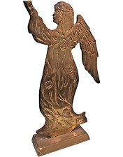 Vintage Brass Angel Figurine Etched Floral Design Gown 70s Christmas Unpolished  picture