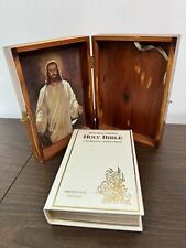 Vintage 1976 Wood Bible Box with Protestant Bible Unmarked 9