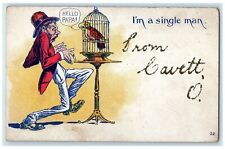 c1910's Im A Single Man Parrot On Cage From Cavett Ohio OH Unposted Postcard picture