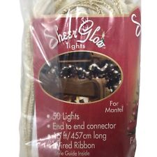 VTG NIP Sheer Glow Mantel Christmas 50 Lights Wire Ribbon End To End Connector picture