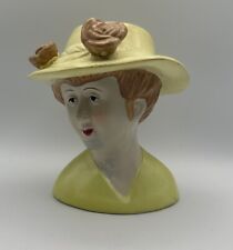 Lady Head Bust Figurine With Yellow Dress And Hat Ceramic  picture