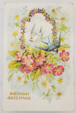 1908 Embossed Birds BIRTHDAY GREETINGS Flowers Wreath Germany Postcard picture