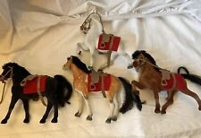 Lot Of 4 Vintage Flocked Toy Horses With Saddles picture