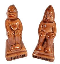 BILLIKEN Vintage SALT & PEPPER SHAKERS Billy Can & Billy Can't | Good Luck JAPAN picture