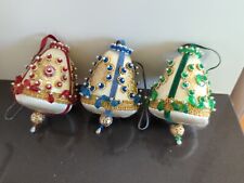 Vintage Handmade Green Red Blue Sequin Bell Christmas Ornament 4.5