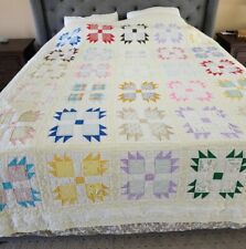 Vintage Handmade Quilt -Damaged Very Tattered Squares Cutter Fabric 79x92 Inch  picture