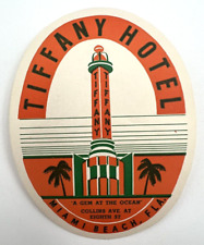 Original Rare Vintage Luggage Label Sicker TIFFANY HOTEL Miami Beach FLORIDA picture