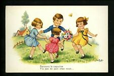 Children Vintage Greetings postcard Artist Signed Jim Patt girl boy playing picture
