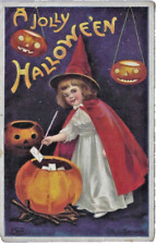 A Jolly Halloween Postcard Ellen Clapsaddle Witch Pumpkin Victorian Girl #978 picture