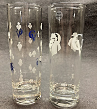 Two Courvoisier Blue CV & White Etch Logo Cordial Tall Collins Made in France picture