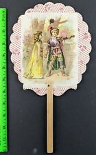Vintage 1880s Scull's Coffee Boy Sword Bow Girl Die Cut Fan Victorian Trade Card picture