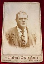 RARE c.1900's CABINET CARD MAN W/SUIT NECKTIE MAHAN'S PHOTO CAR SUGAR GROVE ILL picture