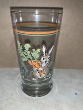 World Market Easter Glass Rabbit Carrots Tumbler Libbey Orange Green Bands 5.25” picture