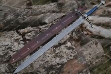 HANDMADE DAMASCUS STEEL VIKING SWORD WITH POMMEL HANDLE HUNTING SWORD AND SHEATH picture