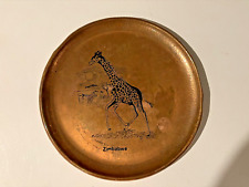 Vintage Royal Sable Zimbabwe Giraffe Handmade Copper Plate Dish - 11