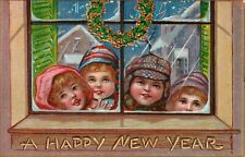 Children in Window Happy New Year Vingtage Postcard PM1909 picture