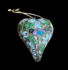 Cloisonne Heart Ornament with Enameled Bird 2.5