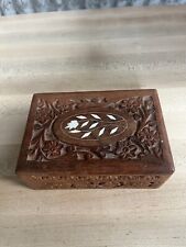 Vintage Jewelry Trinket Box Hand Carved Wooden Black Made in India 6” x 4” x 2” picture