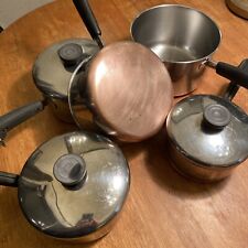Lot Of 5 Revere Ware 1801 Copper Bottom Pre-owned Vintage Pots And Pans picture