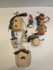 Lot Of 7 Rustic Farmhouse Country Snowman Ornaments picture