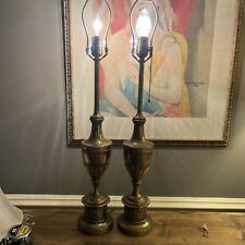 Pair Vtg Stiffel Heavy Brass Table Lamps 30” Tall - Bases Only - Lamps Working picture