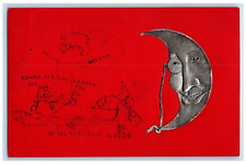 Anthropomorphic Crescent Moon Postcard Hand Drawn Art Fishing Sketch Tucks 1908 picture