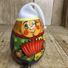 Russian Wood Roly Poly Clown Egg Hand Painted Signed Bell Chime Christmas picture