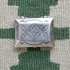Lidded Pill Box Native American Navajo Sterling Silver Handmade Stamp Decorated picture
