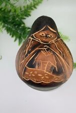 Hand carved Painted Decorative Gourd  OOAK Peruvian Woman Folk Art Craft picture