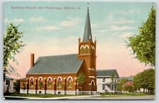 Marion Iowa~Steeple w/Pointy Corners~Roman Catholic Church & Parsonage~c1910 PC picture