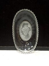 Vintage EAPG Frosted Intaglio Glass Art Nouveau Lady Cameo Flower Oval Dish picture