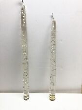 2 VTG MCM Acrylic Lucite Candles Clear with Silver Fleck 11 3/4 