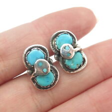 EFFIE CALAVAZA ZUNI Old Pawn 925 Sterling Silver Real Turquoise Snake Earrings picture