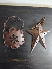 Primitive Country Farmhouse Metal Ornaments Primitive Star And Snowflake  picture