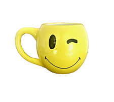 Vintage Pier 1 Yellow Wink Smile Happy Face Coffee Mug Cup 2 sided Retro Style picture
