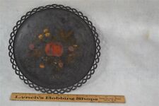 old tole tray toleware tin round small 9.5 x .75 in hand painted fruit antique picture