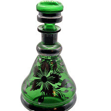 Vintage Italian Emerald Green Glass Decanter with Silver Overlay and Stopper picture