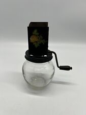 ANTIQUE Nut Grinder Glass and Metal Black With Flower Motif picture
