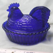 Vintage  L.G. Wright Glass Hen on Nest Chicken Cobalt Blue Candy Dish picture
